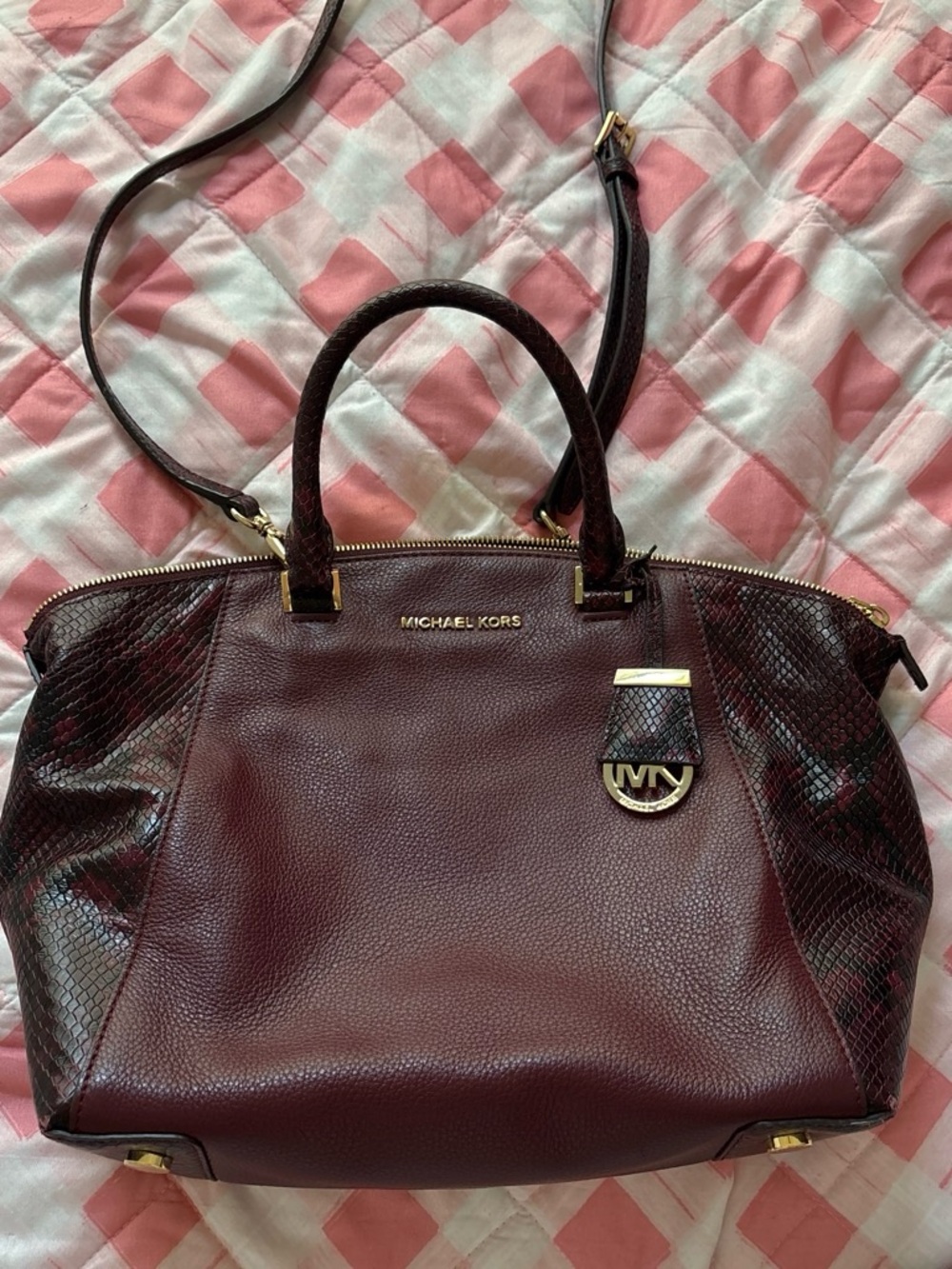Michael Kors Riley satchel Merlot python